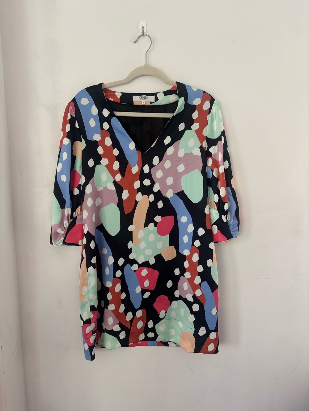 CROSBY by Mollie Burch Black Multicolor Abstract Print Mini Dress